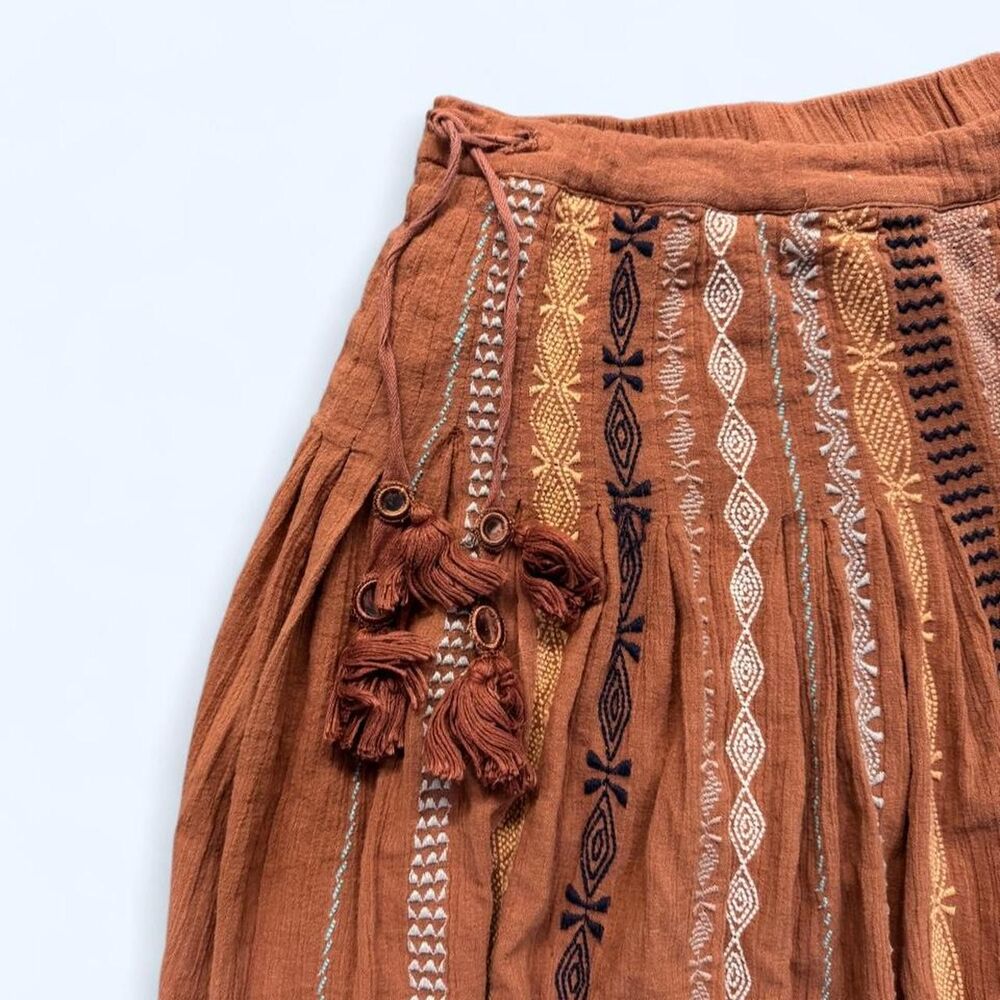 Free People Women's Burnt Orange Embroidered Maxi Skirt - Picture 6 of 7